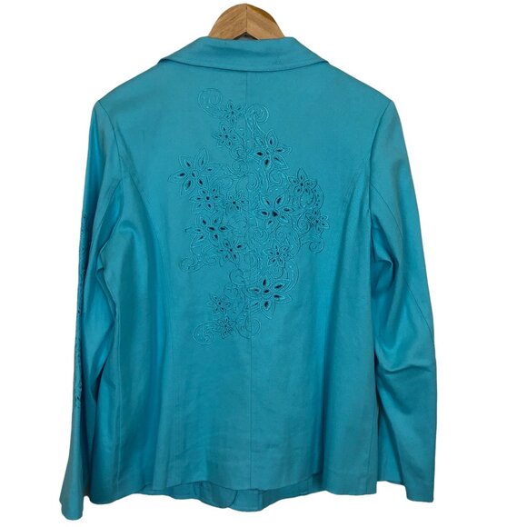 Vtg Susan Graver Women’s Blazer Jacket Sz Medium Embroidered Floral Laser Cut - Picture 7 of 10